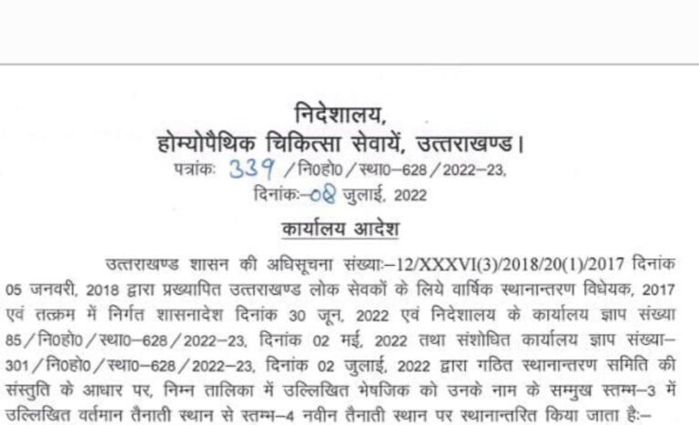 ब्रेकिंग: उत्तराखंड में Transfer का दौर जारी। अब इस विभाग में हुए बंपर तबादले, देखें सूची