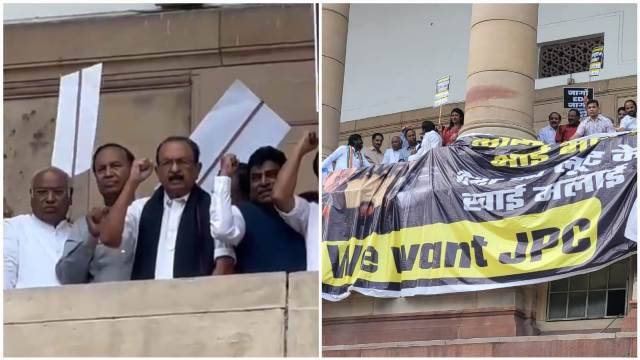 सदन में हंगामा : अडानी (Adani) के मुद्दे पर जेपीसी की मांग को लेकर विपक्षी सांसद संसद की पहली मंजिल पर चढ़ गए, भाजपा राहुल गांधी से माफी मांगने पर अड़ी
